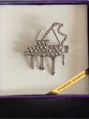 Vintage Silver-Tone Crystal Piano Brooch